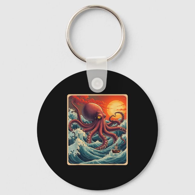The Great Wave Off Kanagawa Octopus Retro Anime Ja Key Ring (Front)