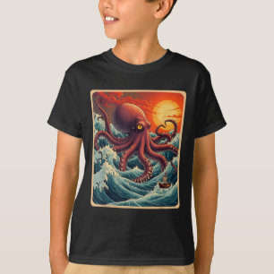 The Great Wave Off Kanagawa Octopus Retro Anime Ja T-Shirt