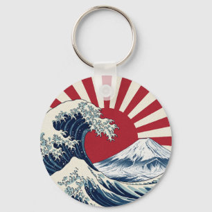 The Great Wave off Kanagawa & rising sun flag Key Ring