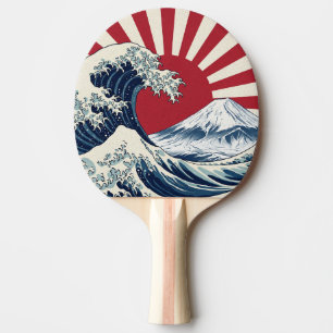 The Great Wave off Kanagawa & rising sun flag Ping Pong Paddle