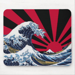 The Great Wave off Kanagawa + Rising Sun Mouse Mat