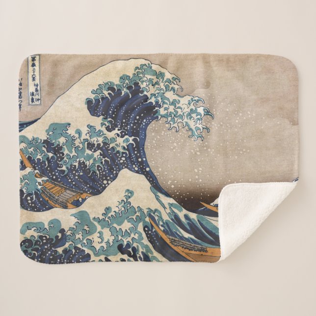 The Great Wave off Kanagawa Sherpa Blanket (Front (Horizontal))