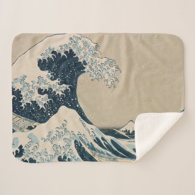 The Great Wave off Kanagawa Sherpa Blanket (Front (Horizontal))