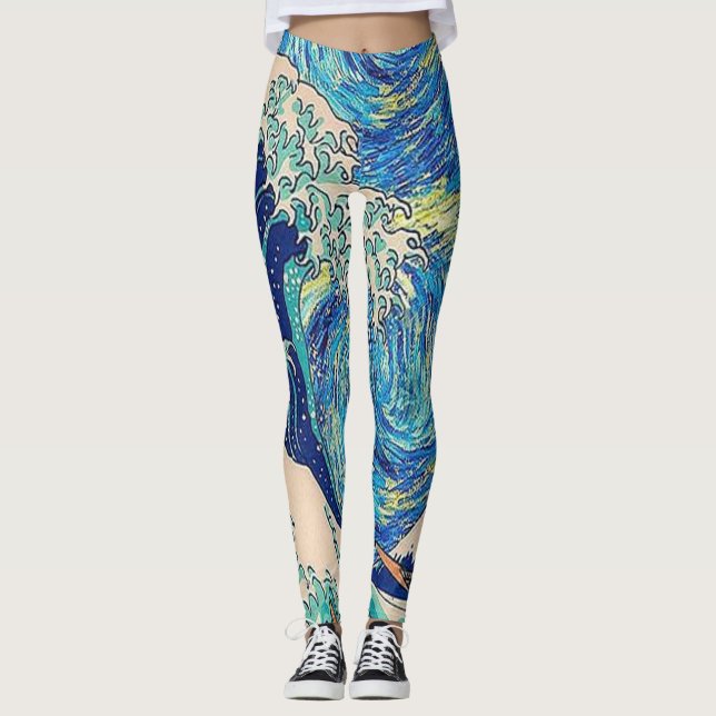The Great Wave Off Kanagawa The Starry Night Leggings (Front)