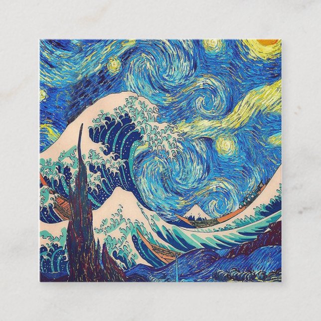 The Great Wave Off Kanagawa The Starry Night Square Business Card (Front)
