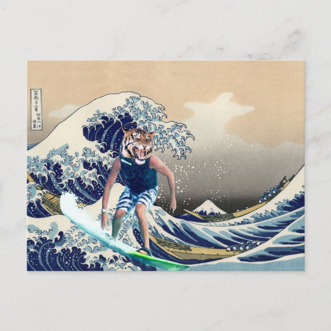 The Great Wave off Kanagawa Tiger Surfer Postcard (Front)