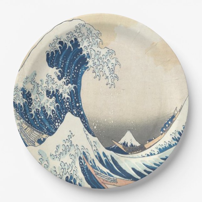 The Great Wave off Kanagawa Ukiyo-e Japanese Paper Plate (Front)