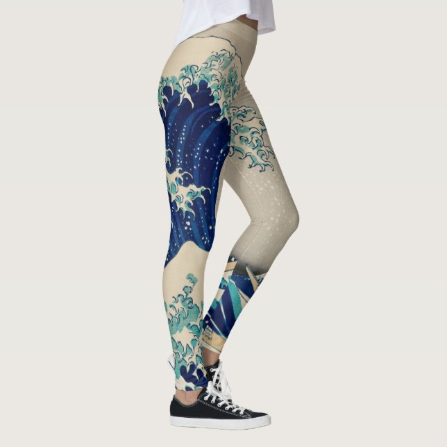 The Great Wave off Kanagawa Vintage Art Leggings (Right)