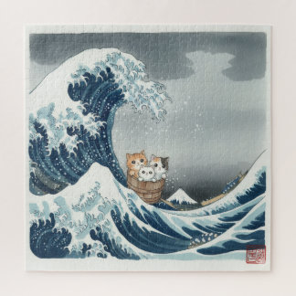 The Great Wave off Kanagawa with Cute Kittens Jigsaw Puzzle