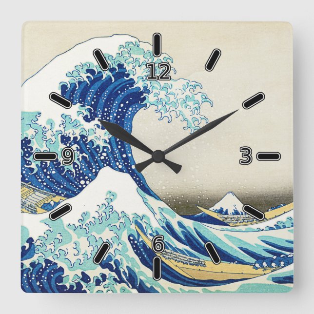 The Great Wave Off Shore of Kanagawa(With Numbers) Square Wall Clock (Front)