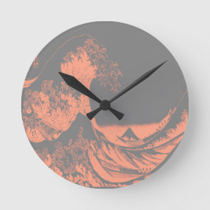 The Great Wave Peach & Grey Round Clock