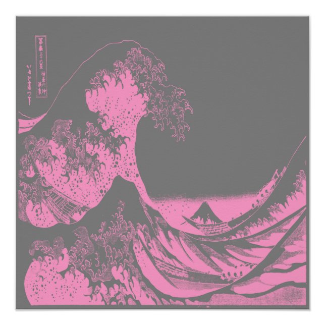 The Great Wave Poster Pink & Grey (Front)