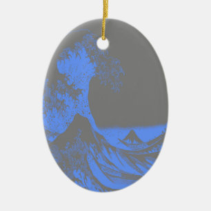 The Great Wave Seafoam Blue & Grey Ceramic Tree Decoration