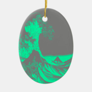 The Great Wave Seafoam Green & Grey Ceramic Tree Decoration