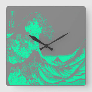The Great Wave Seafoam Green & Grey Clock