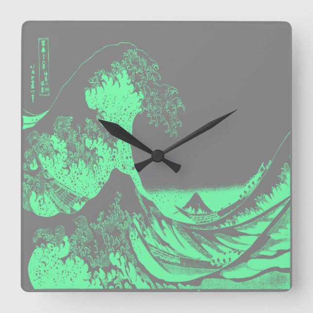 The Great Wave Seafoam Green & Grey Clock (Front)