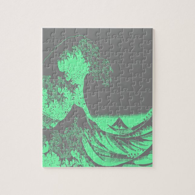 The Great Wave Seafoam Green & Grey Jigsaw Puzzle (Vertical)