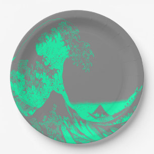 The Great Wave Seafoam Green & Grey Paper Plates