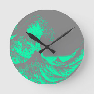 The Great Wave Seafoam Green & Grey Round Clock