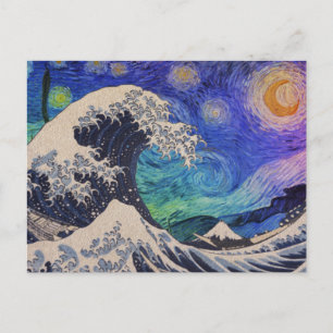 The Great Wave Starry Night Postcard
