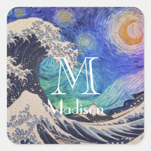 The Great Wave Starry Night Square Sticker