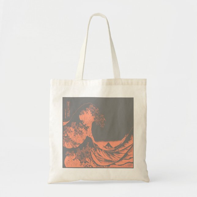 The Great Wave Tote Bag Peach & Grey (Front)