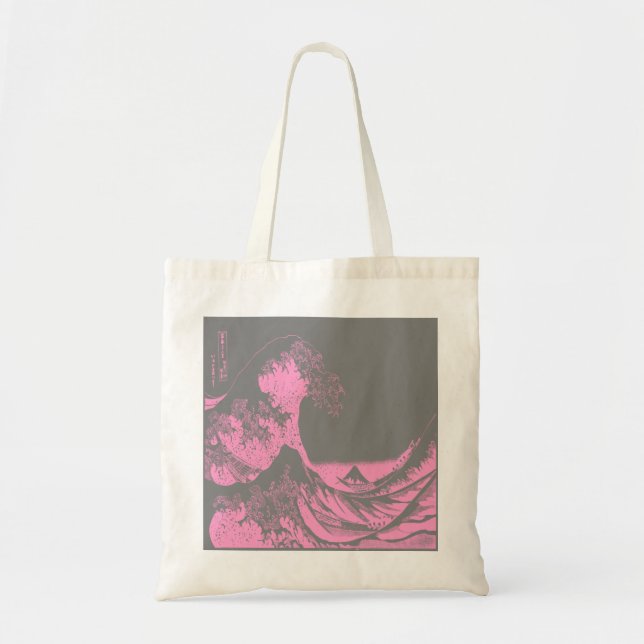 The Great Wave Tote Bag Pink & Grey (Front)