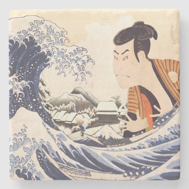 The Great Wave Ukiyoe Collages Stone Coaster (Front)