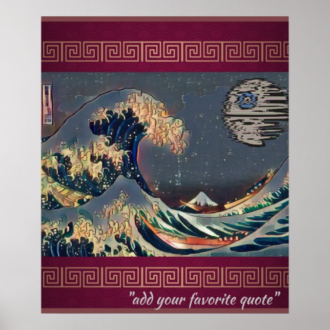 The great wave with a pixelized/pixelated moon poster (Front)