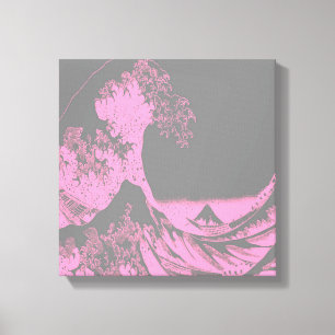The Great Wave Wrapped Canvas Print Pink & Grey