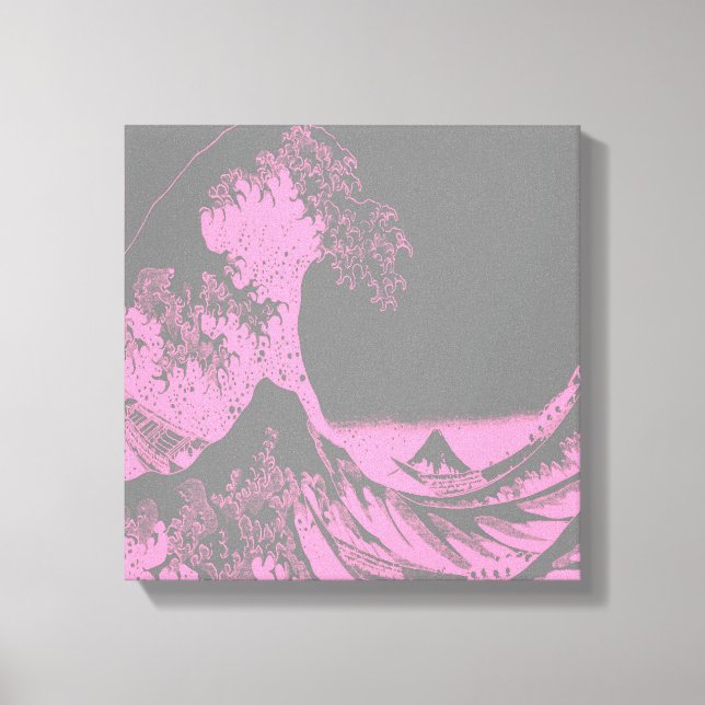 The Great Wave Wrapped Canvas Print Pink & Grey (Front)