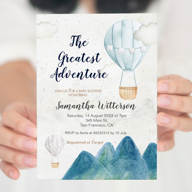 The Greatest Adventure Hot Air Balloon baby shower Invitation (Creator Uploaded)