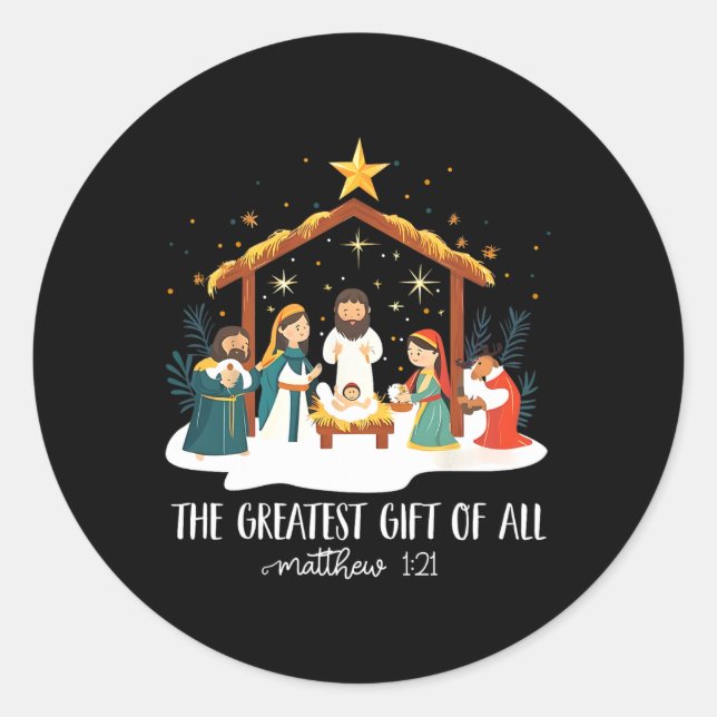 The Greatest For All Christmas Nativity Jesus Chri Classic Round Sticker (Front)