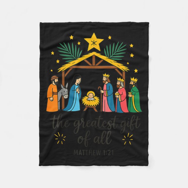 The Greatest Gift For All Christmas Nativity Jesus Fleece Blanket (Front)