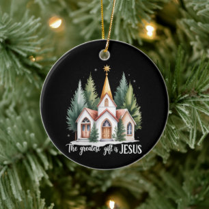 The Greatest Gift is Jesus Christmas Church Christ Ceramic Tree Decoration