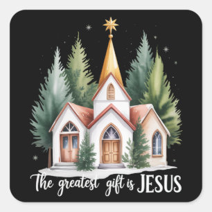 The Greatest Gift is Jesus Christmas Church Christ Square Sticker