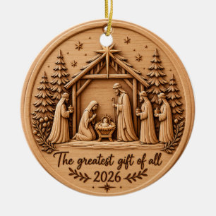The Greatest Gift of All 2026 Nativity Wooden look Ceramic Tree Decoration