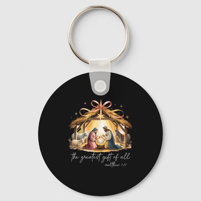 The Greatest Gift Of All Christmas Jesus Christian Key Ring (Front)