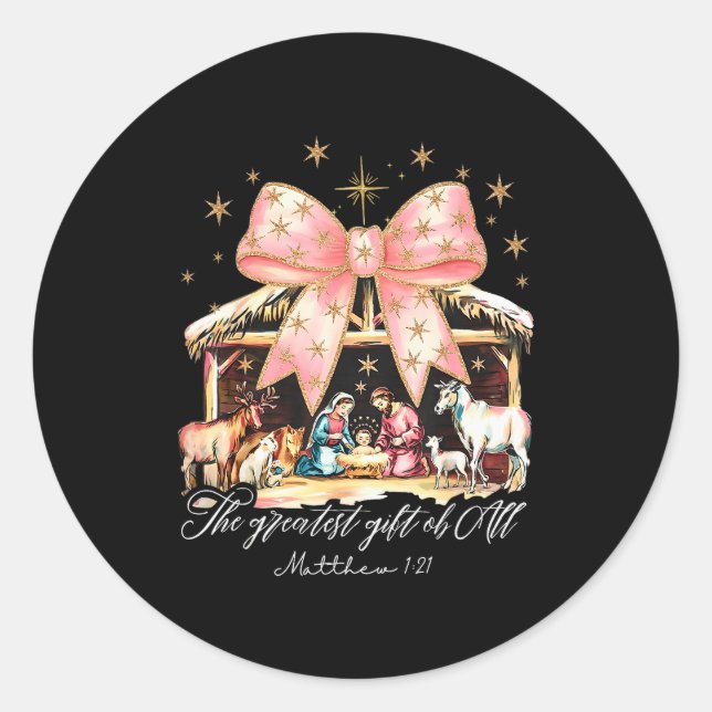 The Greatest Gift Of All Christmas Pajamas Jesus C Classic Round Sticker (Front)