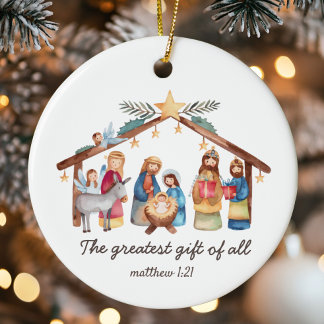 The Greatest Gift of All Nativity Christmas Custom Ceramic Tree Decoration
