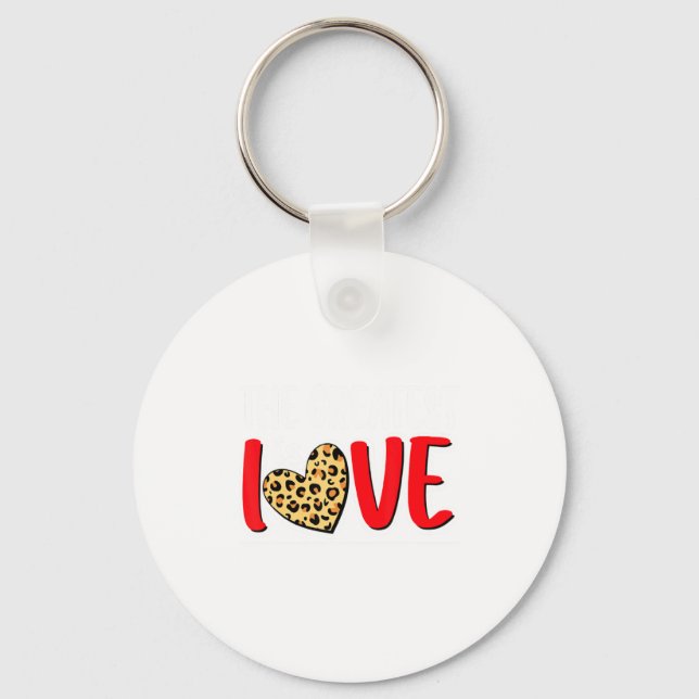 The Greatest Is Love Valentines Day Leopard Heart  Key Ring (Front)