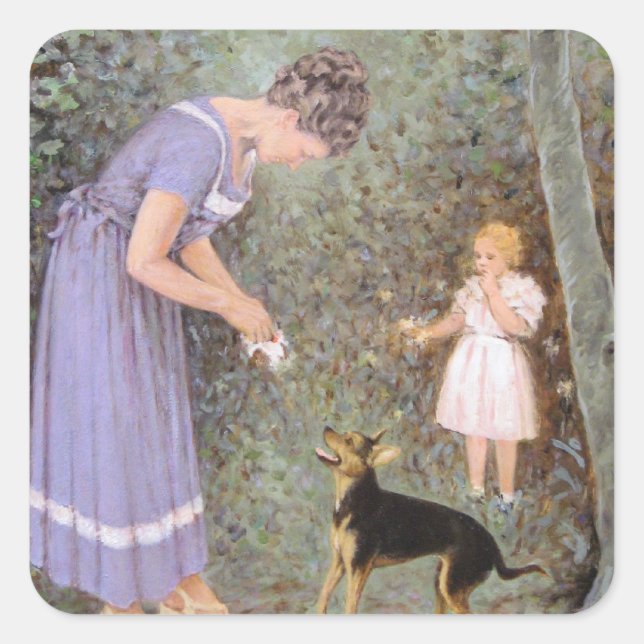 The Greedy Small Dog by Guido Marzulli, Realism  Square Sticker (Front)