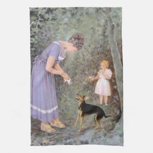 The Greedy Small Dog by Guido Marzulli, Realism  Tea Towel (Vertical)