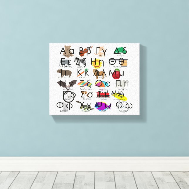 The Greek Alphabet Letters Words & Pictures Canvas Print (Insitu(Wood Floor))