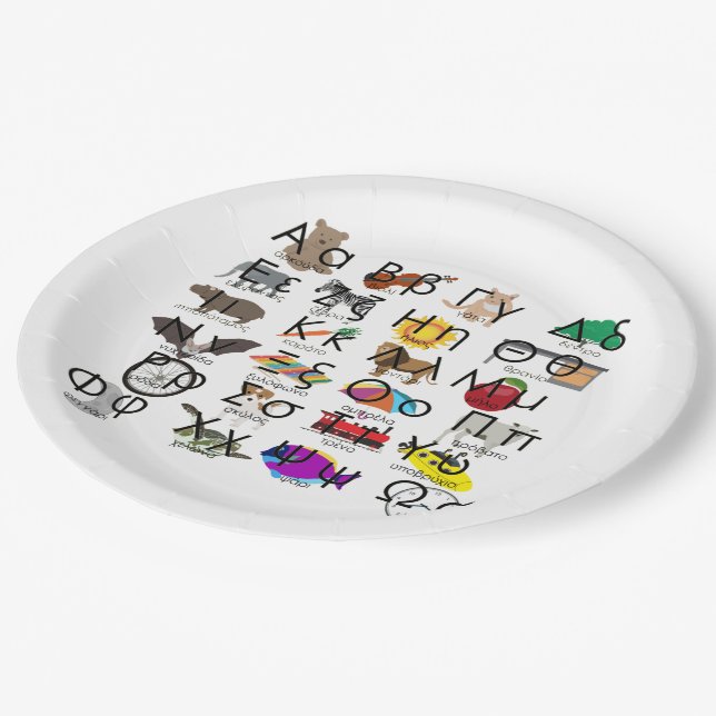 The Greek Alphabet Letters Words & Pictures Paper Plate (Angled)