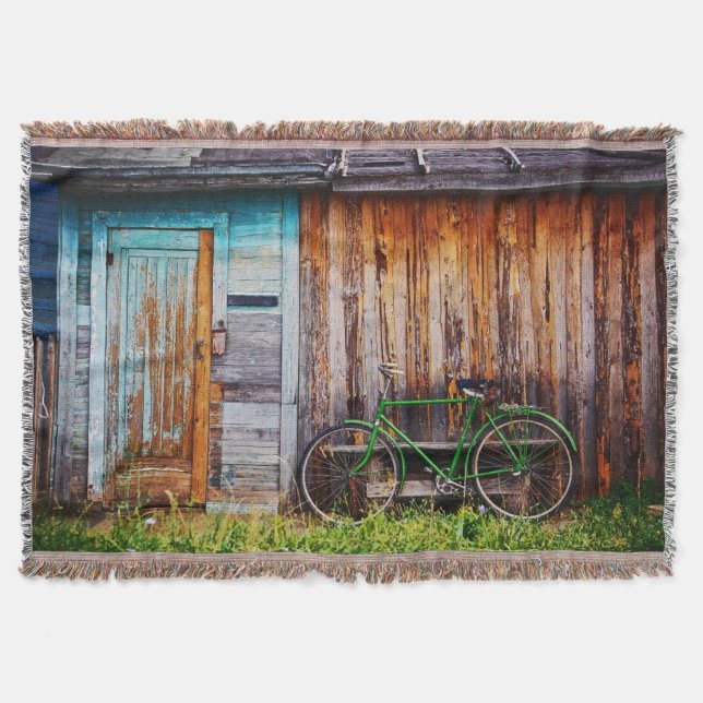 The Green Bicycle 1 Throw Blanket (Front)