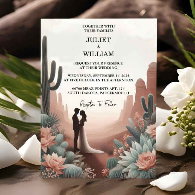 The Green Boho Leaf Desert Cacti Succulent Wedding Invitation (Creator Uploaded)