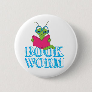 The Green Brilliant Cartoon Bookworm Book Worm 6 Cm Round Badge