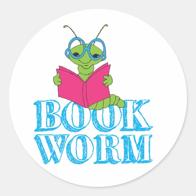 The Green Brilliant Cartoon Bookworm Book Worm Classic Round Sticker (Front)