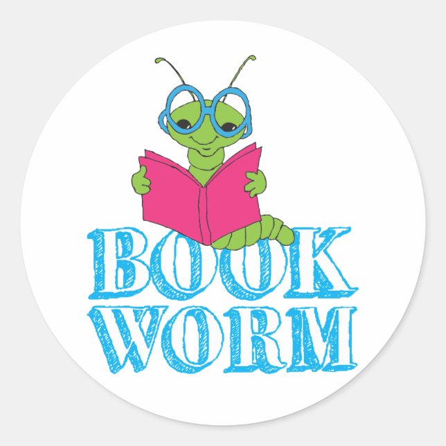 The Green Brilliant Cartoon Bookworm Book Worm Classic Round Sticker (Front)